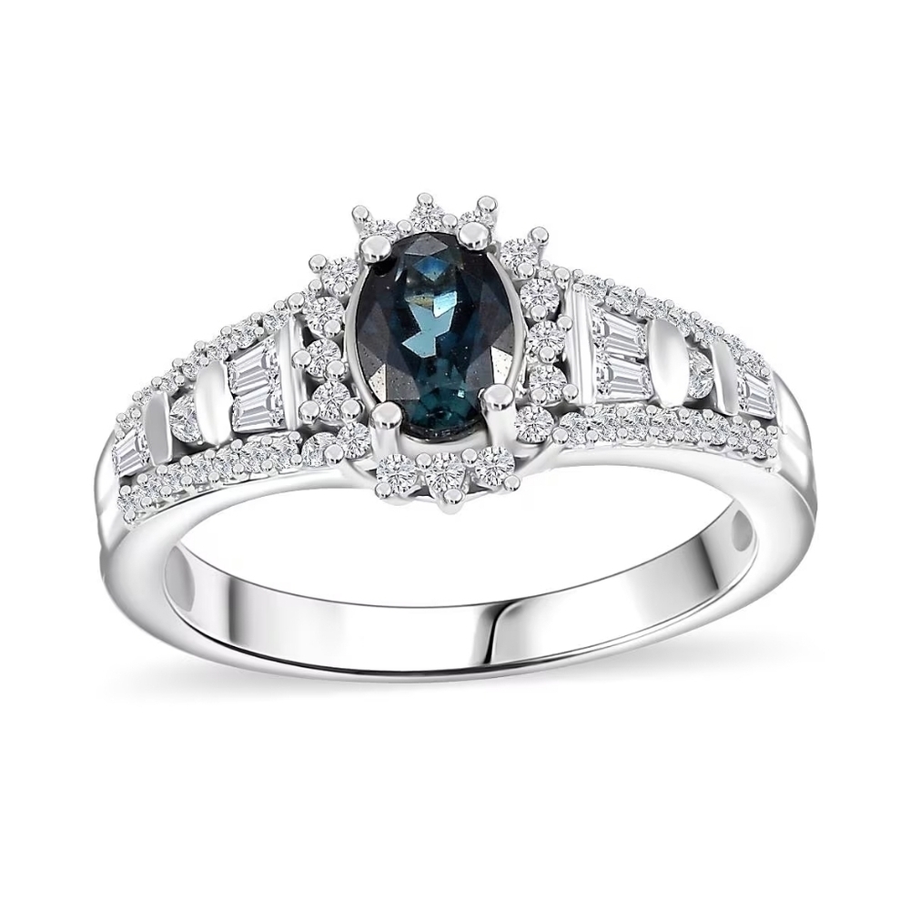AAA Monte Belo Indicolite and White Zircon Starburst Halo Ring - Picture 8 of 8